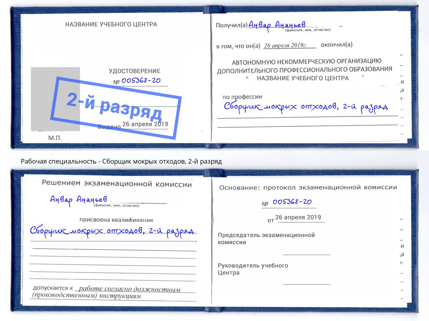 корочка 2-й разряд Сборщик мокрых отходов Глазов